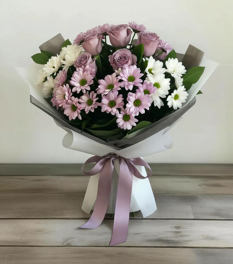 Букет цветов из: Хризантемы и Розы в Приютово