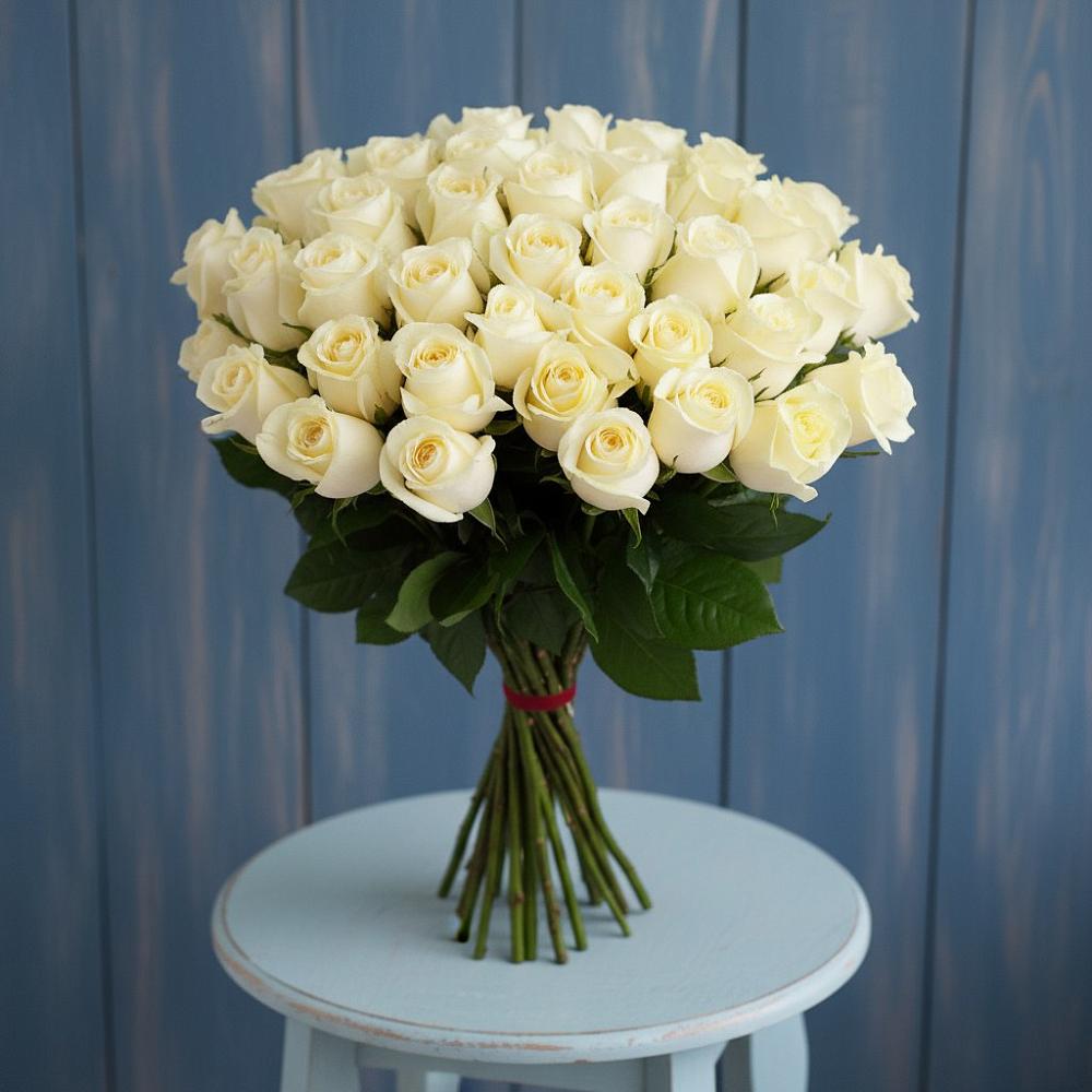 Букет 51 Белая роза Эдлесс Лав в Приютово
