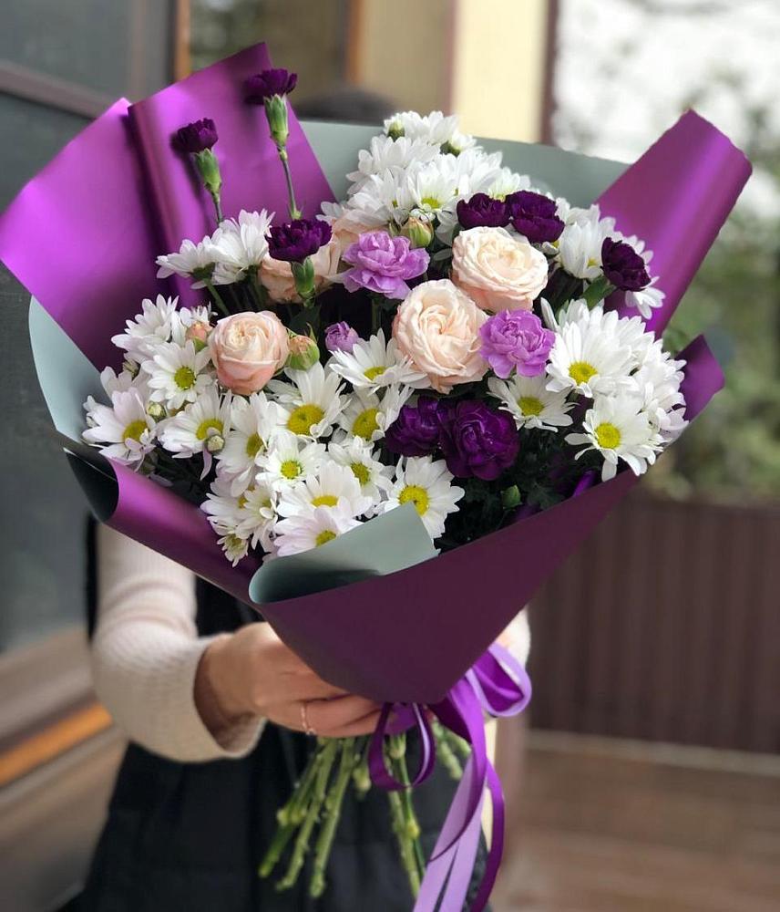 Букет цветов из: Хризантемы, Гвоздики и Розы в Приютово