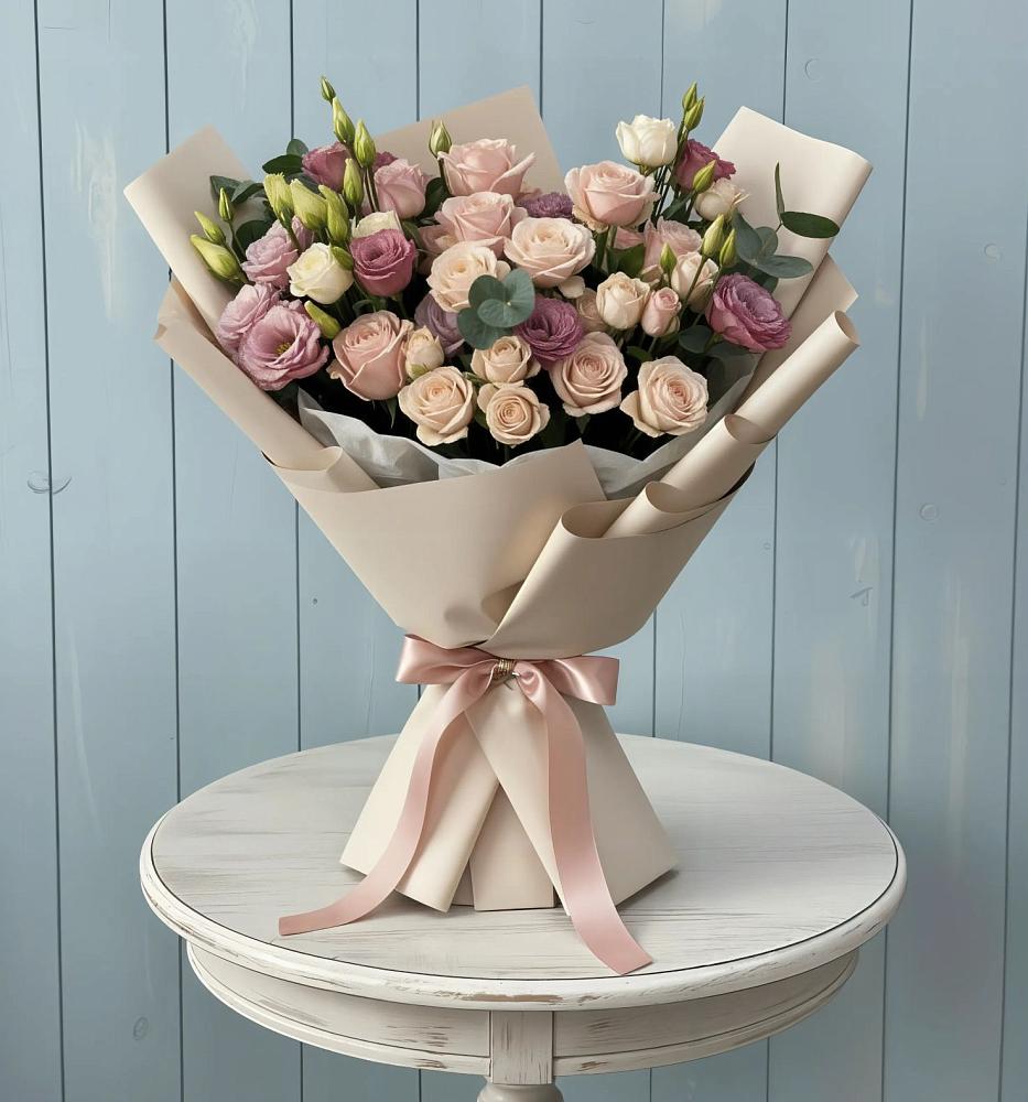 Букет цветов из: Розы и Лизиантусы в Приютово