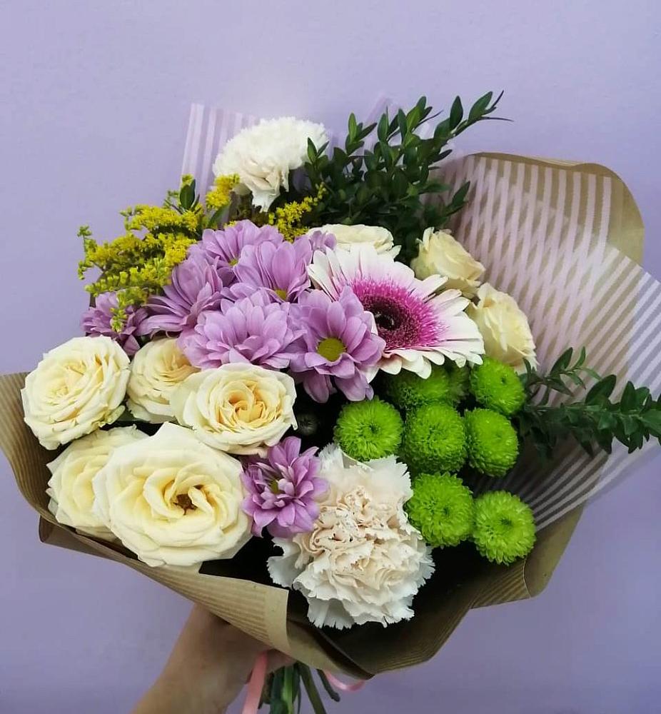 Букет цветов из: Хризантемы, Розы, Гвоздики и Герберы в Приютово